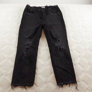 Good American Black Distressed Straight Leg Jeans